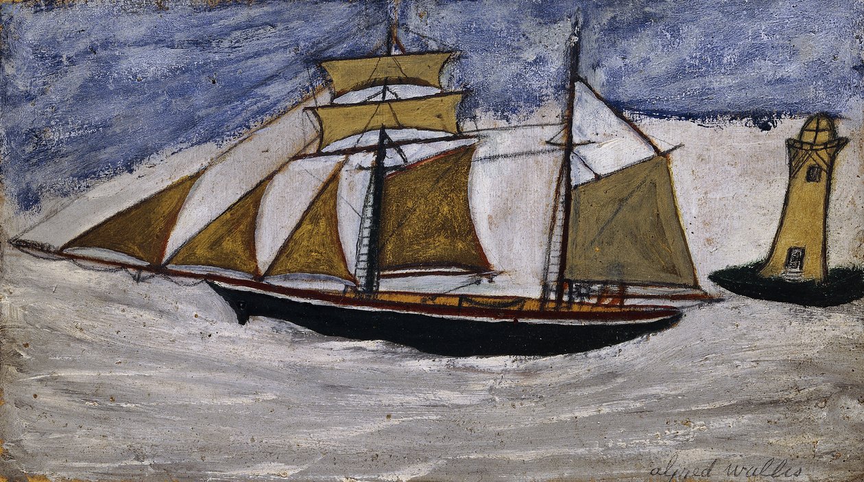 Łódź i latarnia morska autorstwa Alfred Wallis