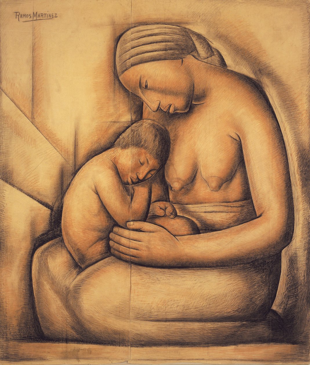 Matka Indianka, ok. 1936 (kredka na papierze) autorstwa Alfredo Ramos Martinez
