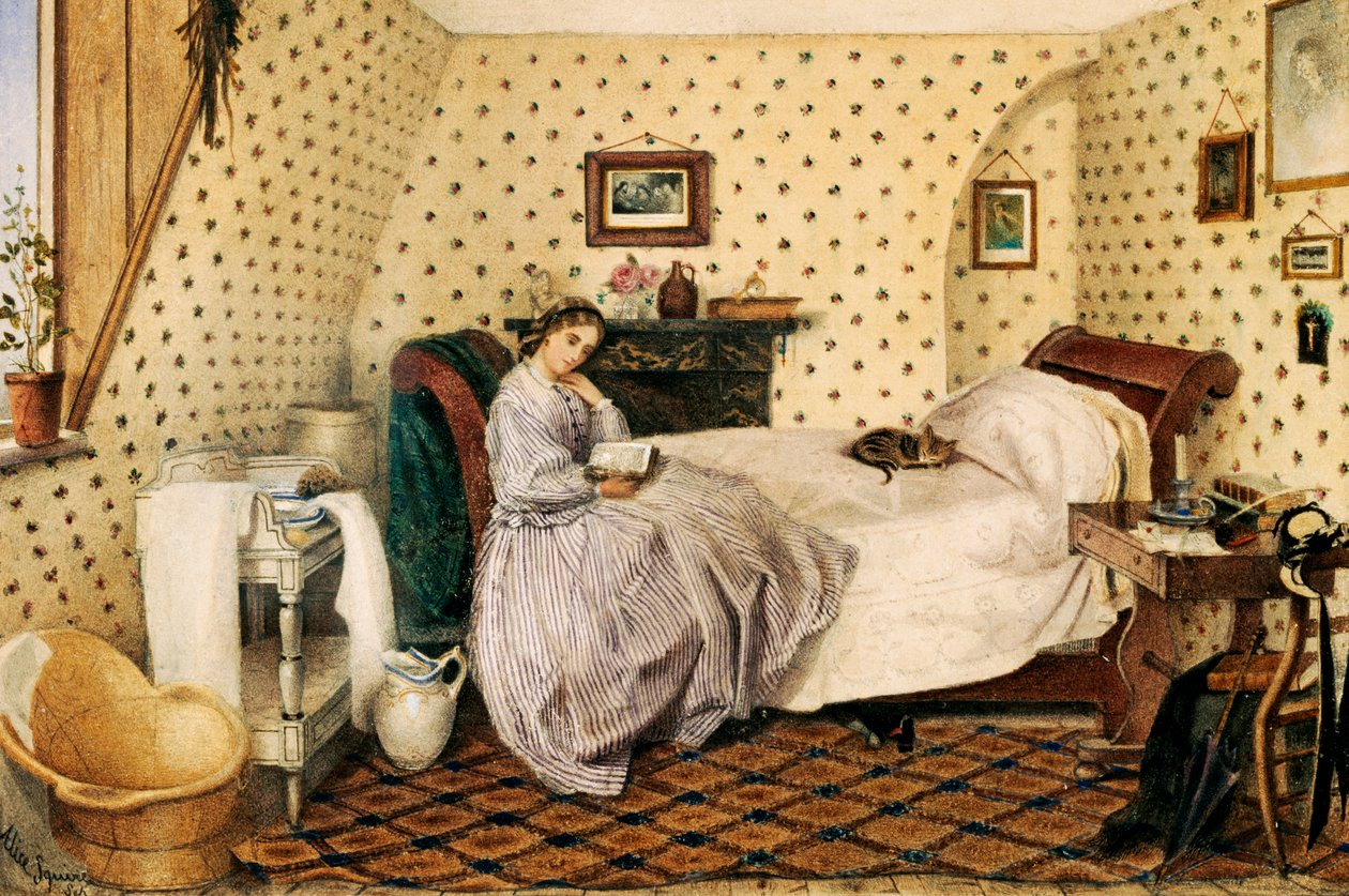 The Governess, 1861 (toaleta z piórem i atramentem na ołówku na papierze) autorstwa Alice Squire