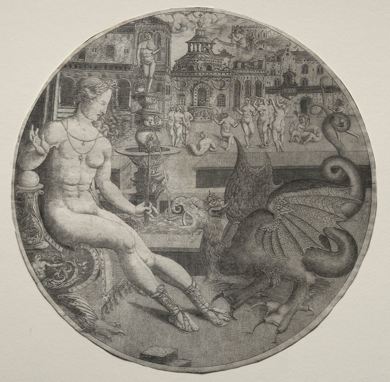Naga kobieta i smok, 1523. autorstwa Allaert Claesz