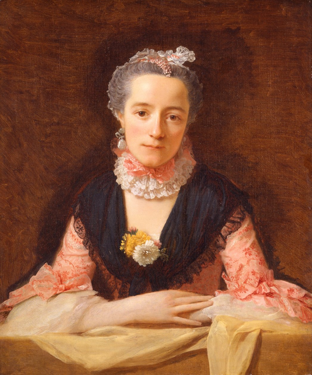 Dama w różowej jedwabnej sukience autorstwa Allan Ramsay