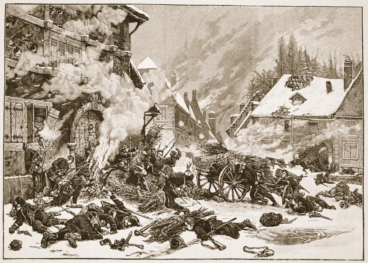 Incydent w bitwie pod Villersexel, ilustracja z „Bitwy XIX wieku” autorstwa Archibalda Forbesa, G.A. Henty i major Arthur Griffiths autorstwa Alphonse Marie de Neuville