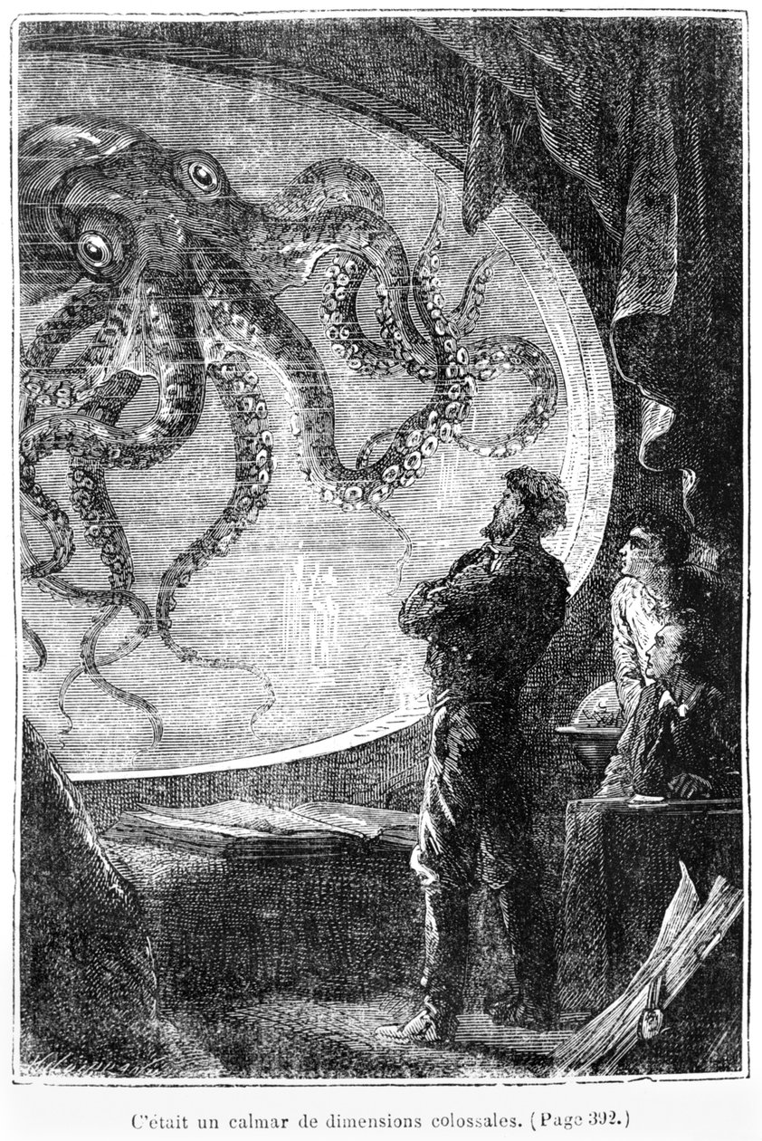 Pasażerowie Nautilusa, ilustracja z „20.000 mil podmorskiej żeglugi” autorstwa Julesa Verne