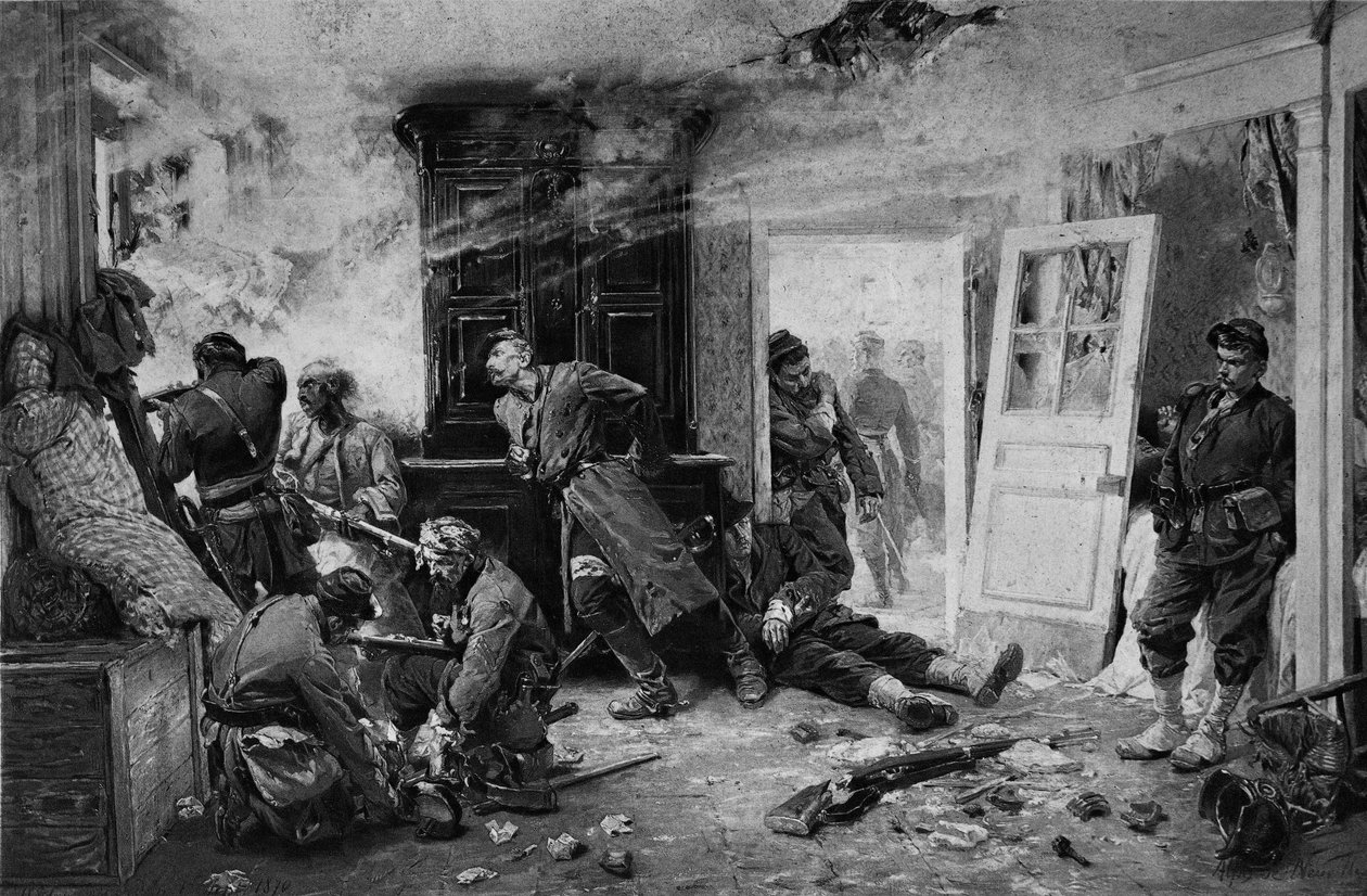 Ostatnie naboje w Balan koło Sedanu, 1870 (fotolit) autorstwa Alphonse Marie de Neuville