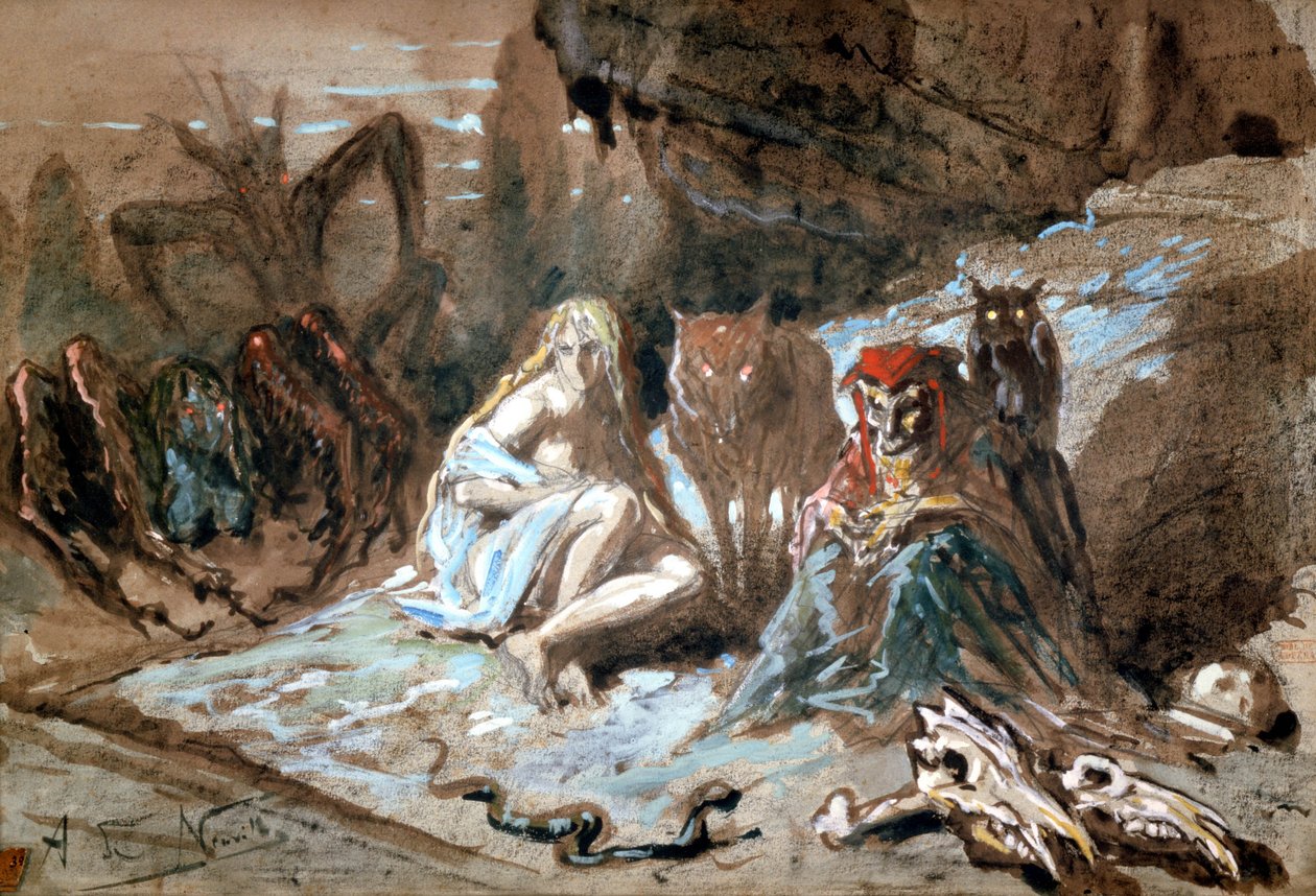 Czarownice i wilki, ilustracja do Potępienia Fausta Berlioza (wc na papierze) autorstwa Alphonse Marie de Neuville
