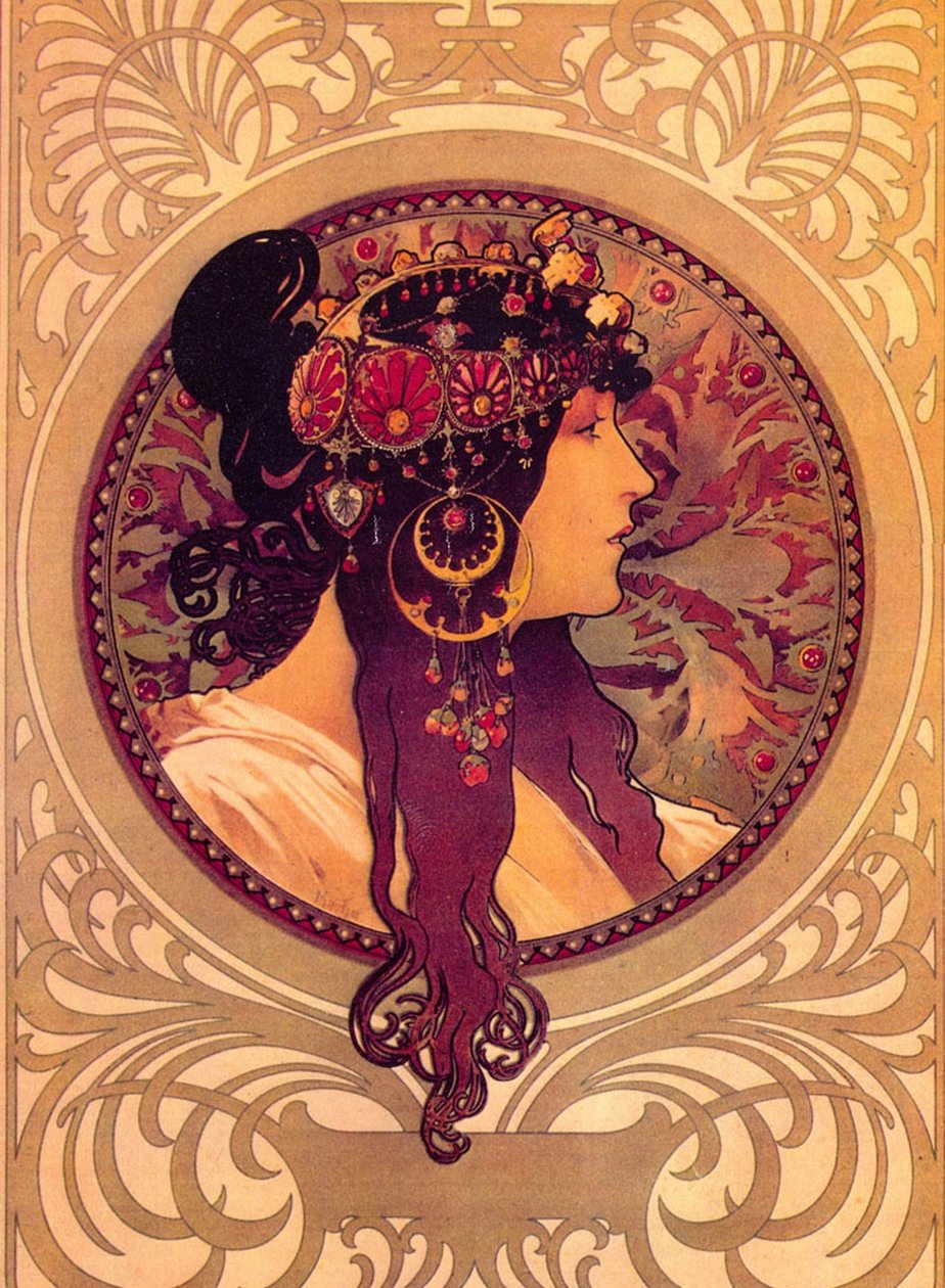 Kolczyki damskie autorstwa Alphonse Mucha