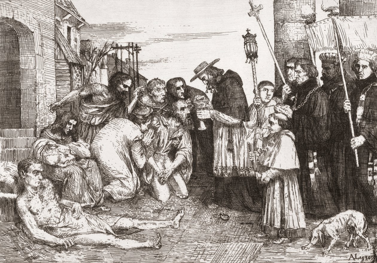 Ofiary dżumy w Rzymie (rycina) autorstwa Alphonse (after) Legros