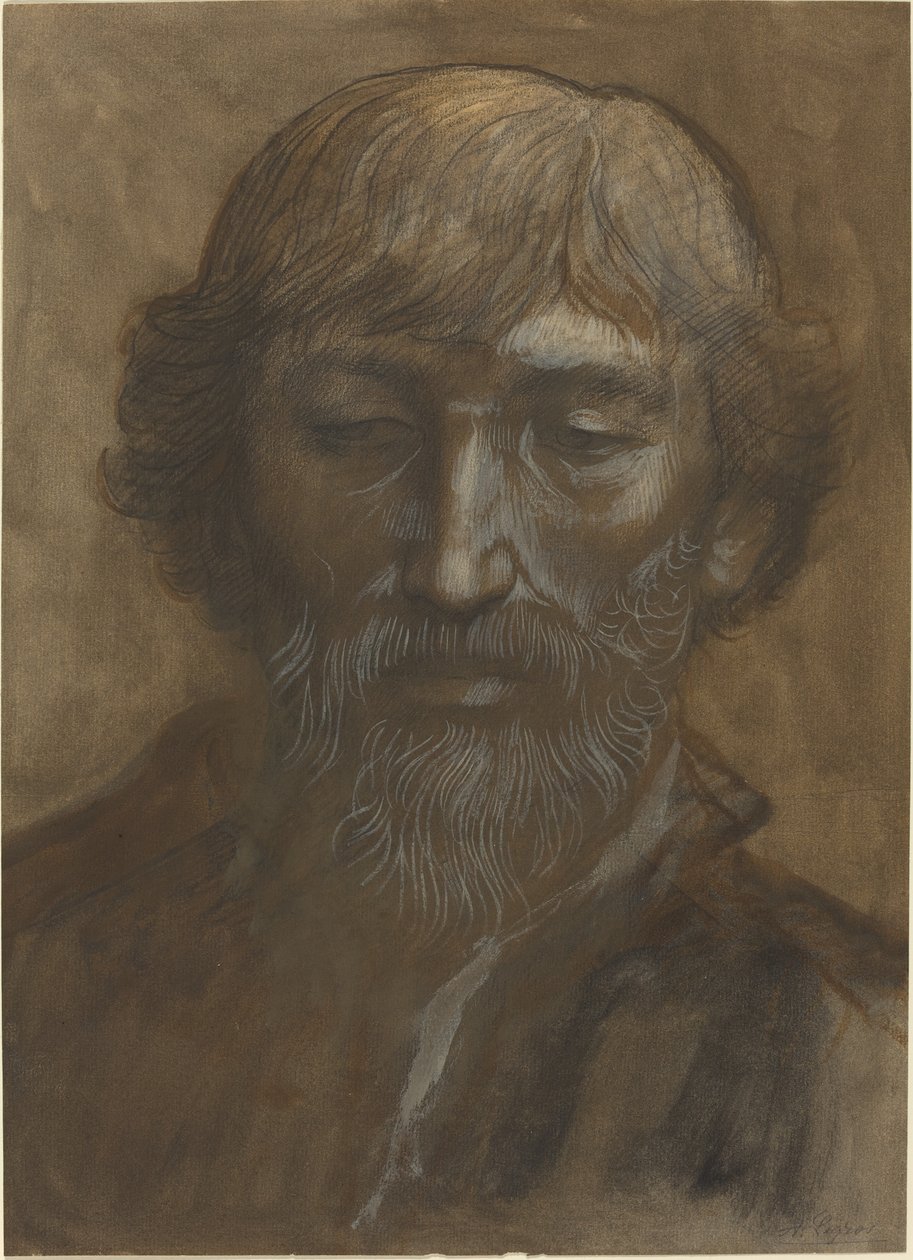 Głowa mężczyzny, pełna twarz. autorstwa Alphonse Legros