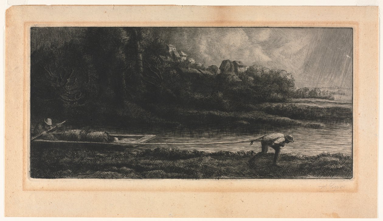 Krajobraz z łodzią. autorstwa Alphonse Legros
