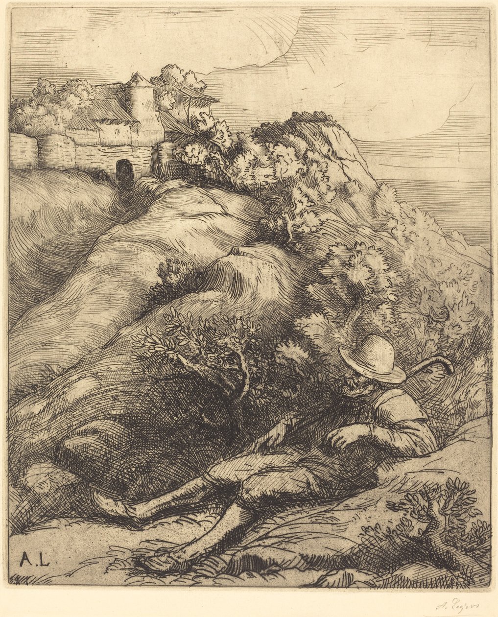 Śpiący Pasterz Le repos du berger. autorstwa Alphonse Legros