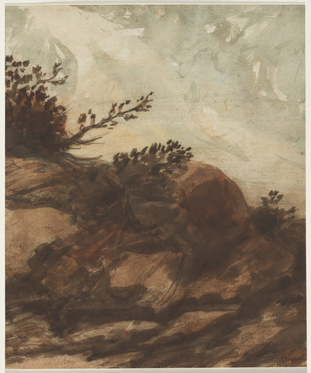 Zachód słońca nad wzgórzem autorstwa Alphonse Legros