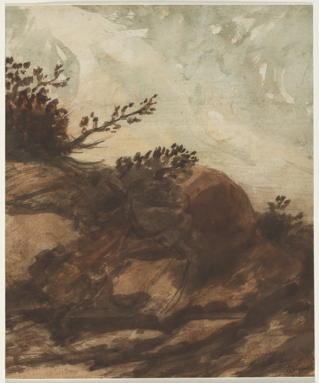 Zachód słońca nad wzgórzem, ostatnia połowa XIX wieku. autorstwa Alphonse Legros
