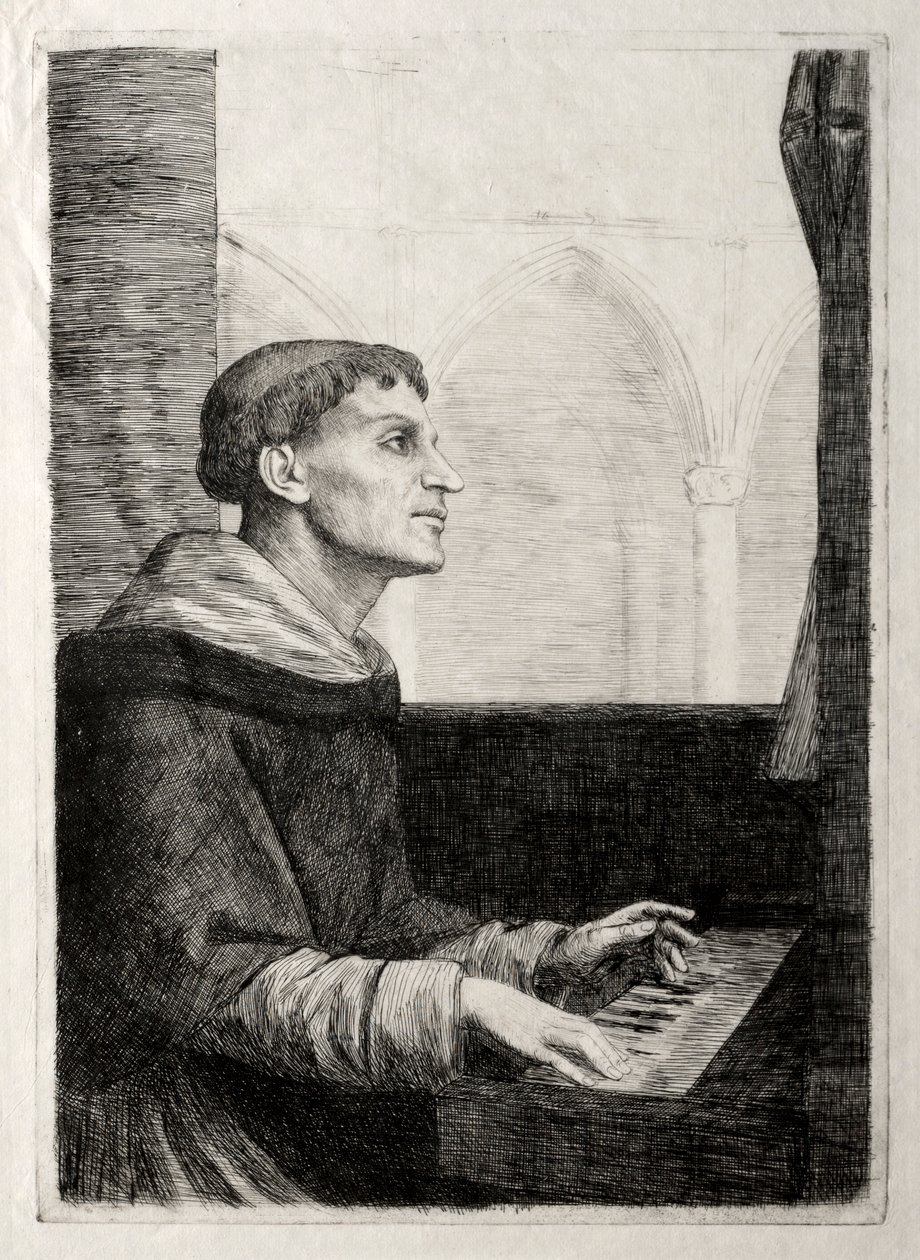 Mnich przy organach. autorstwa Alphonse Legros