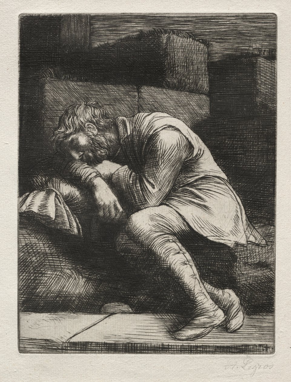 Śpiący żebrak. autorstwa Alphonse Legros