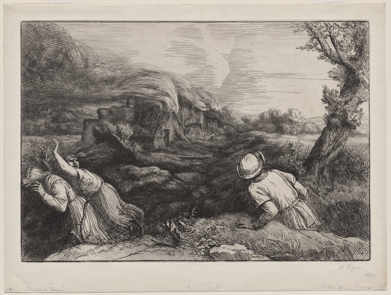 Wioska w płomieniach autorstwa Alphonse Legros