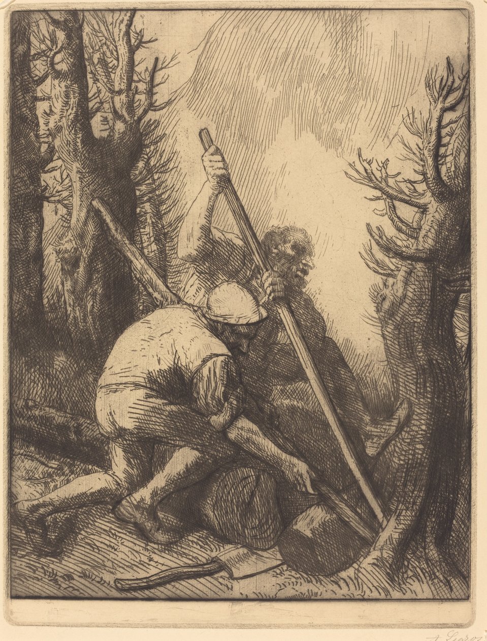 Drwale, trzecia płyta Les bucherons. autorstwa Alphonse Legros