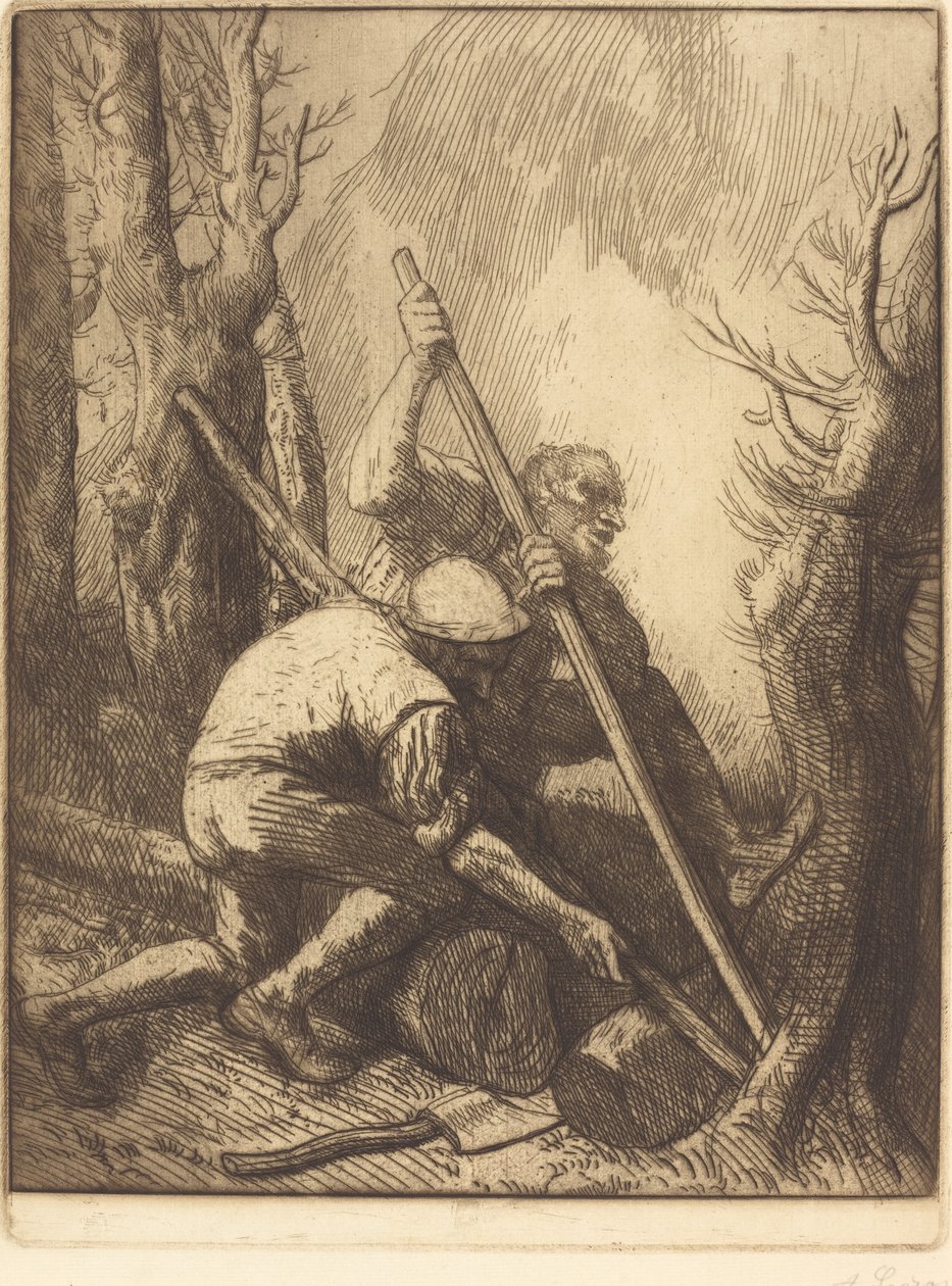 Drwale, trzecia płyta Les bucherons. autorstwa Alphonse Legros
