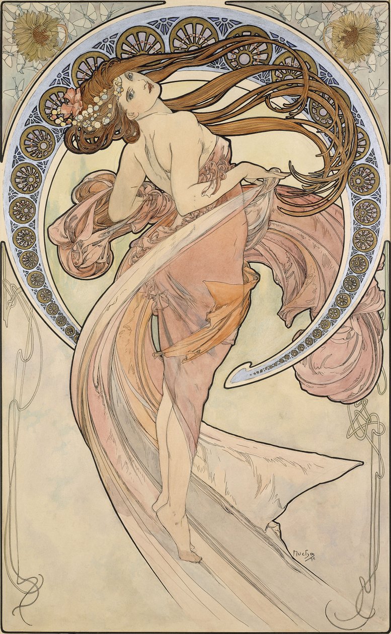 Taniec, 1898 autorstwa Alphonse Mucha