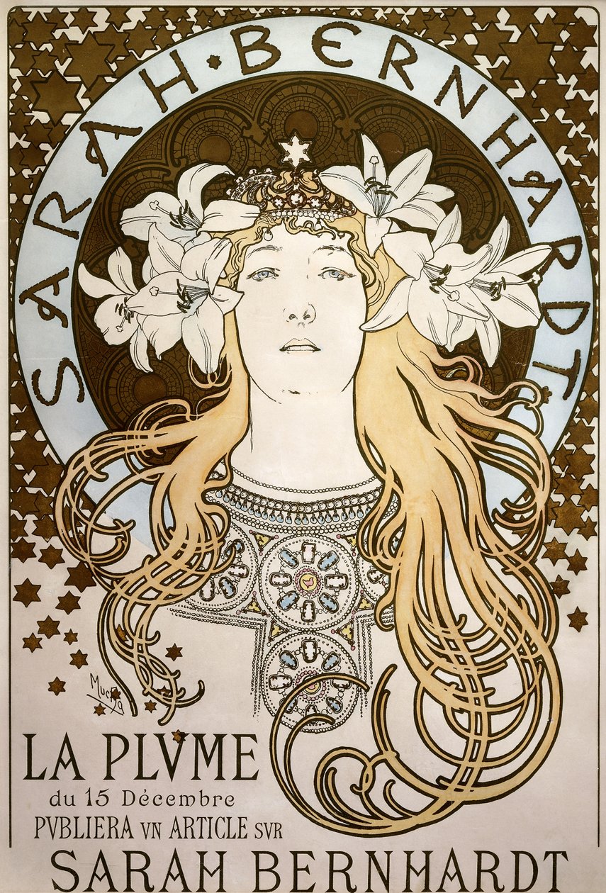 La Plume ”, z udziałem Sarah Bernhardt, 1896 autorstwa Alphonse Mucha
