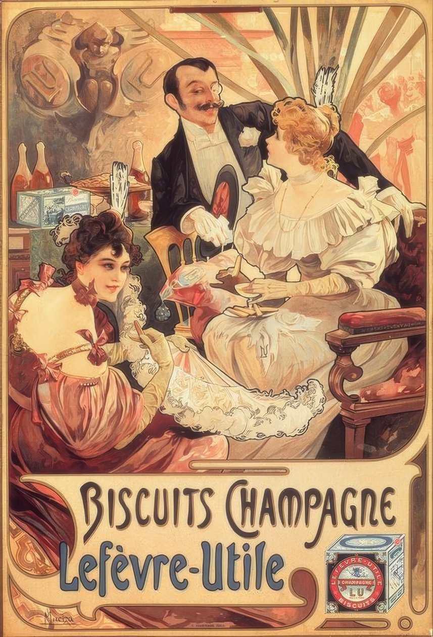 Szampan / Lefèvre-Utile ciasteczka autorstwa Alphonse Mucha