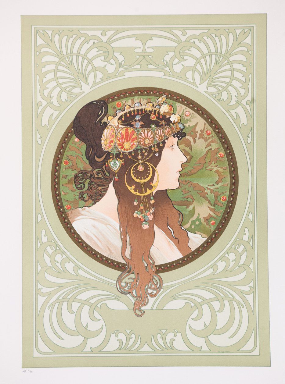 Bizantyjskie głowy: brunetka, 1897. autorstwa Alphonse Mucha
