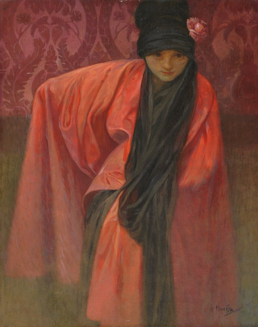 Dziewczyna w czerwieni, ok. 1914 autorstwa Alphonse Mucha
