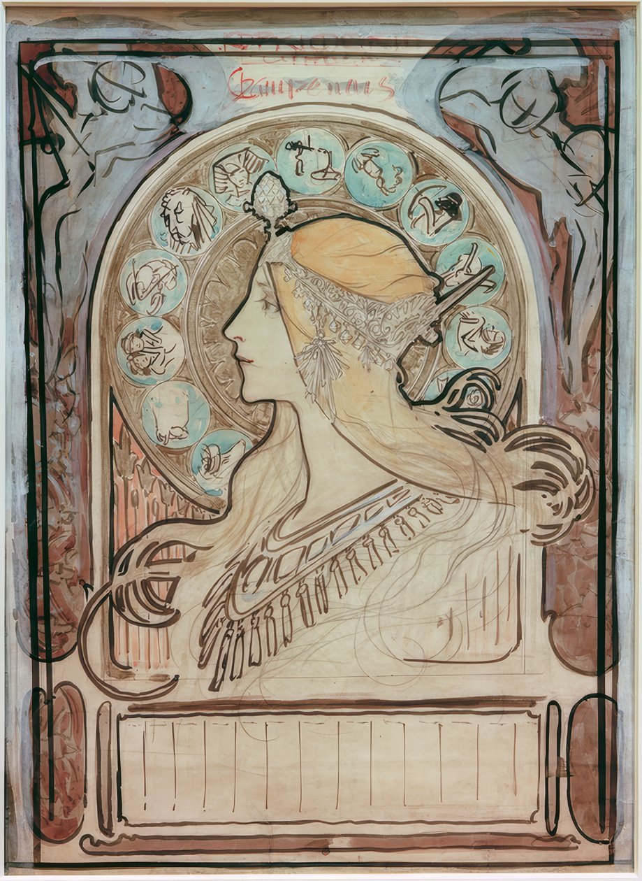 Studium Zodiaku autorstwa Alphonse Mucha