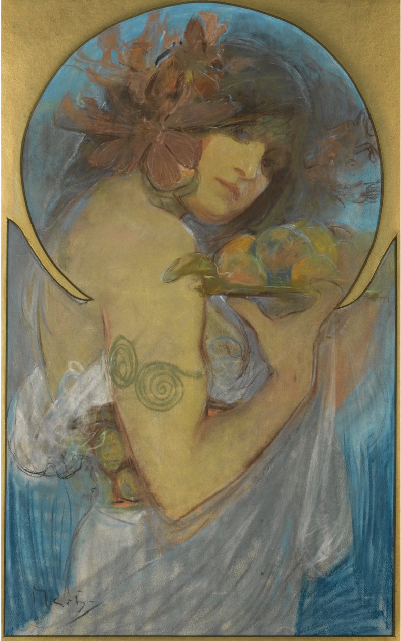 Badanie na plakat owocowy autorstwa Alphonse Mucha
