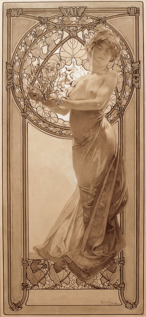 Rysunek wstępny do tabeli 8 autorstwa Alphonse Mucha