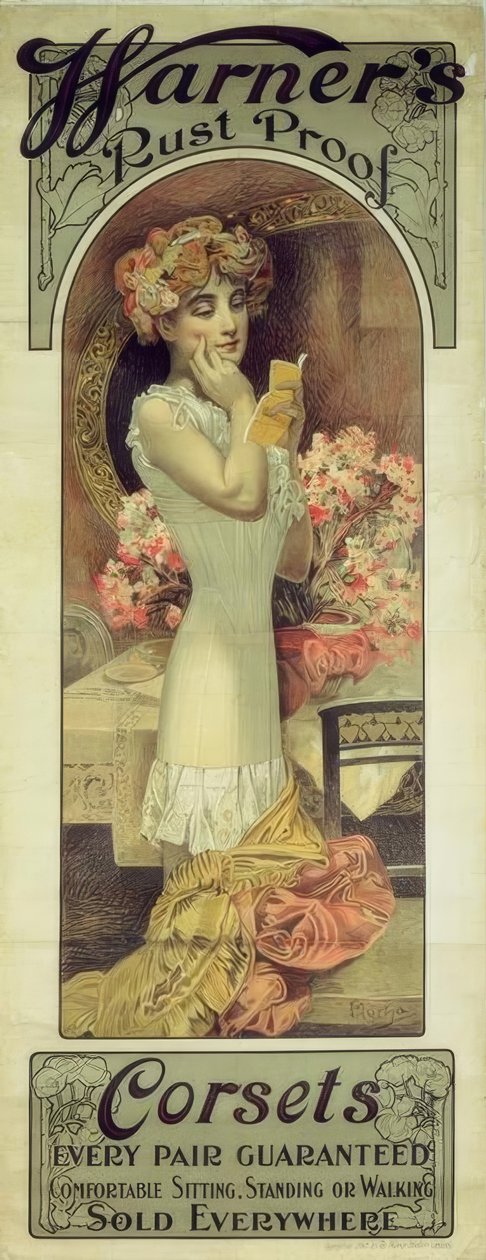 Gorsety Warner odporne na rdzę autorstwa Alphonse Mucha