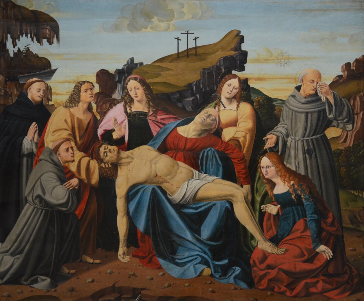 Opłakiwanie Chrystusa z Dziewicą, Św. Piotrem Męczennikiem, Św. Franciszkiem, Św. Janem Ewangelistą, Św. Marią Egipcjanką i Św. Agatą autorstwa Alvise Donati