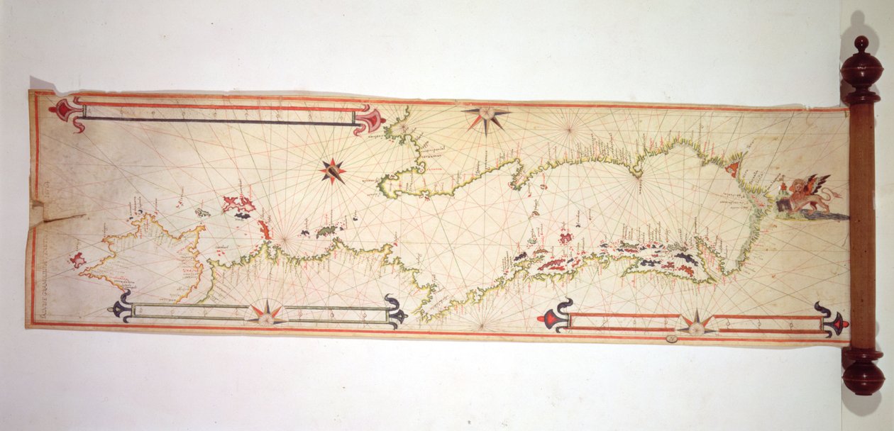 Miniaturowa mapa morska Adriatyku, 1624 (pergamin) autorstwa Alvise Gramolin
