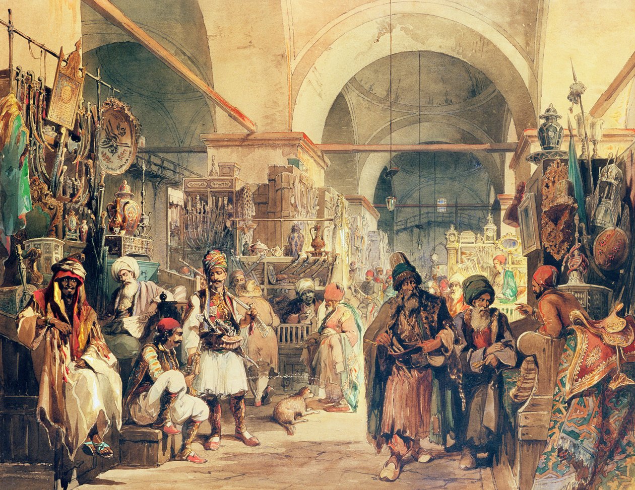 Bazar turecki, 1854 (ołówek i wc na papierze) autorstwa Amadeo Preziosi