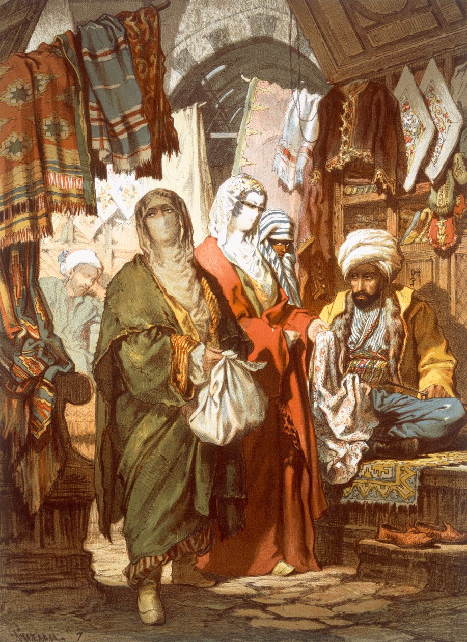 Bazar jedwabiu, 1865 r. autorstwa Amadeo Preziosi