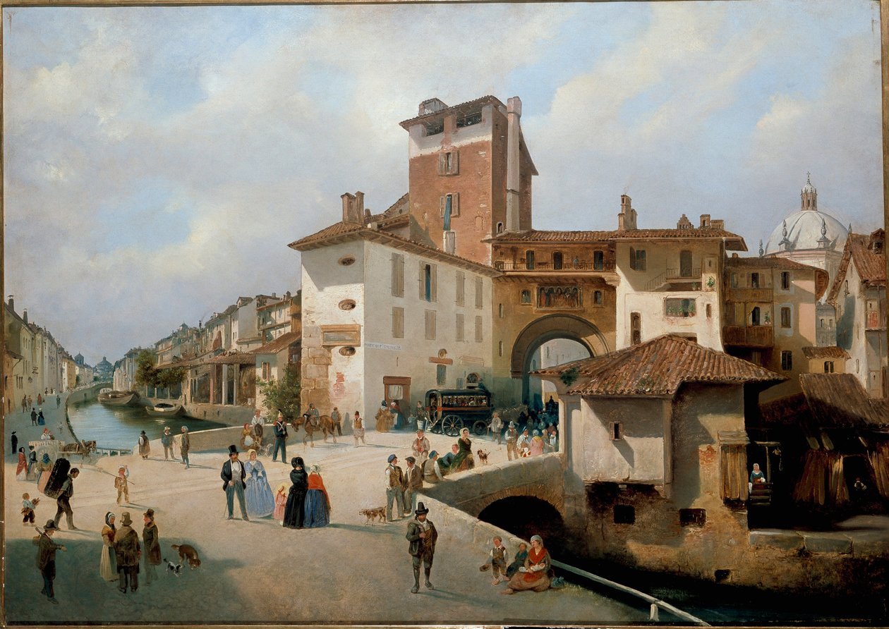 Widok na bramę Ticinese, Mediolan (obraz autorstwa Ambrogio Fermini