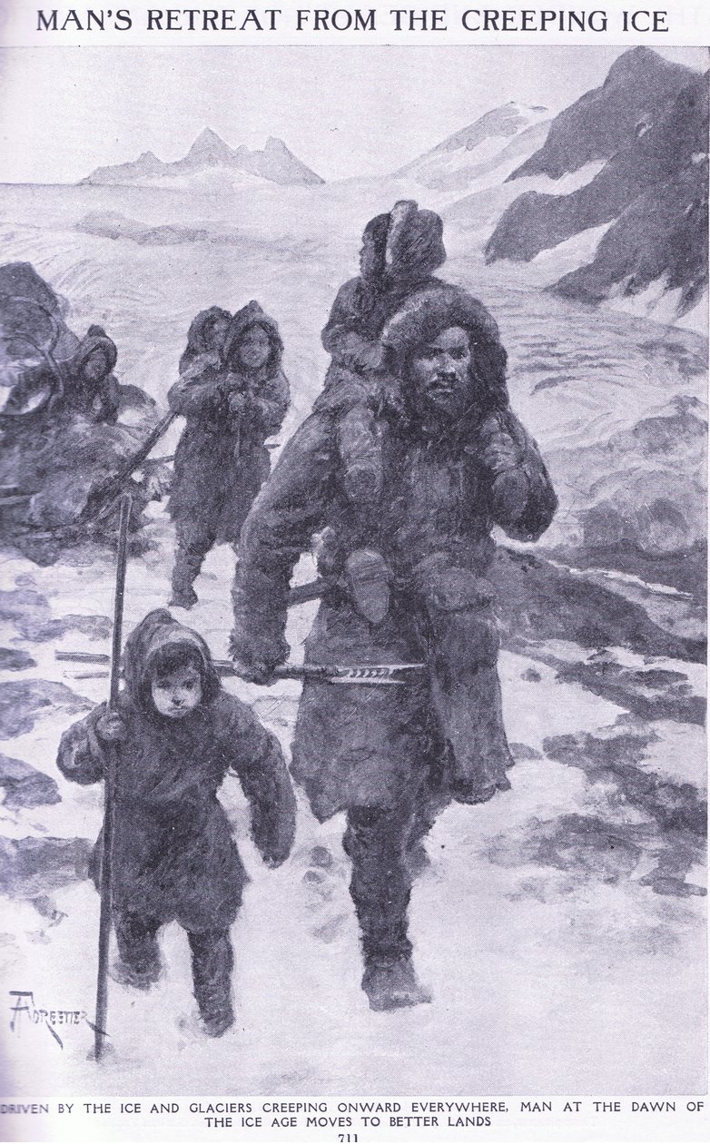 Mans retreat from the creeping ice autorstwa Amedee Forestier