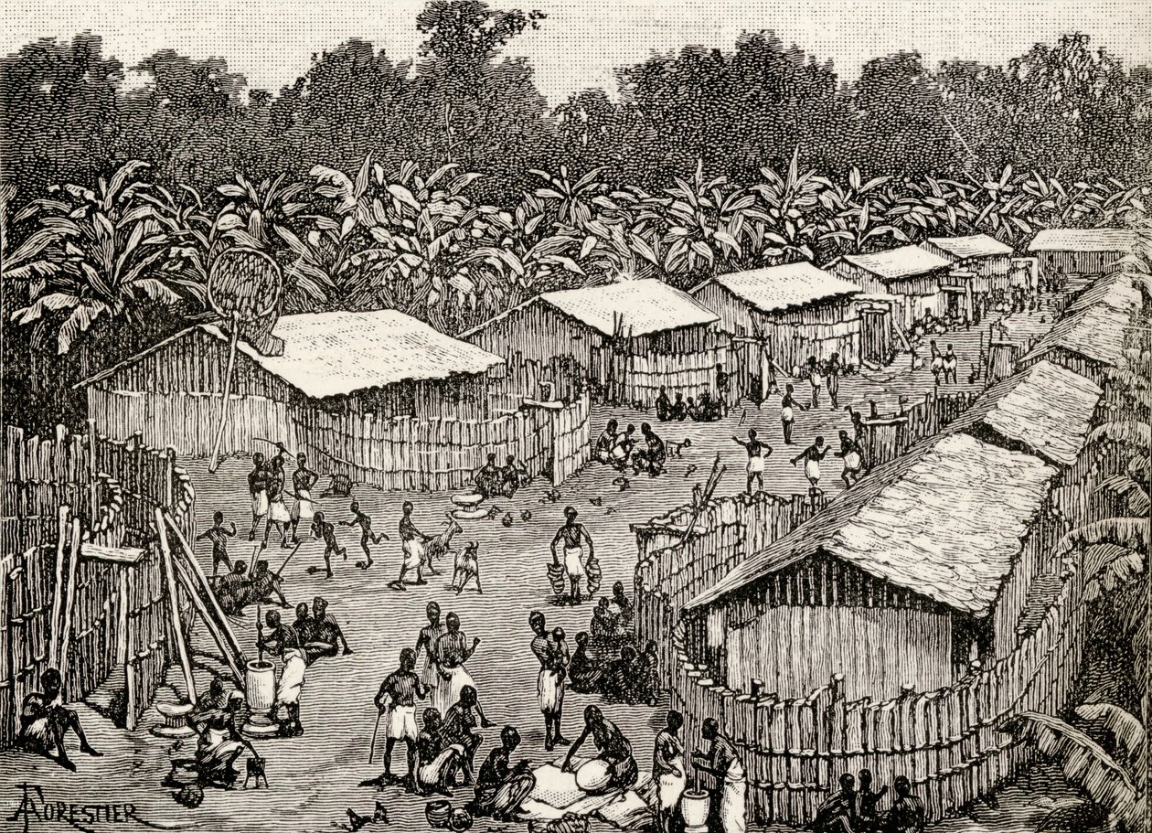 Widok wsi Utiri, Tanzania, 1890 (drewno) autorstwa Amedee Forestier