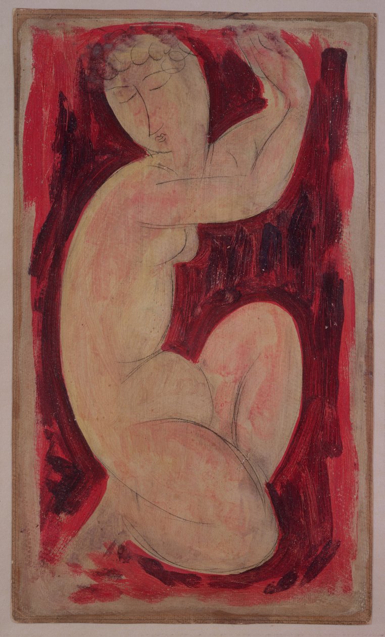 Czerwona Kariatyda, 1913 (olej, tempera i kredka na pokładzie) autorstwa Amedeo Modigliani