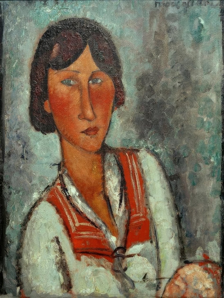 Pół portret młodej kobiety z marynarskim kołnierzem autorstwa Amedeo Modigliani