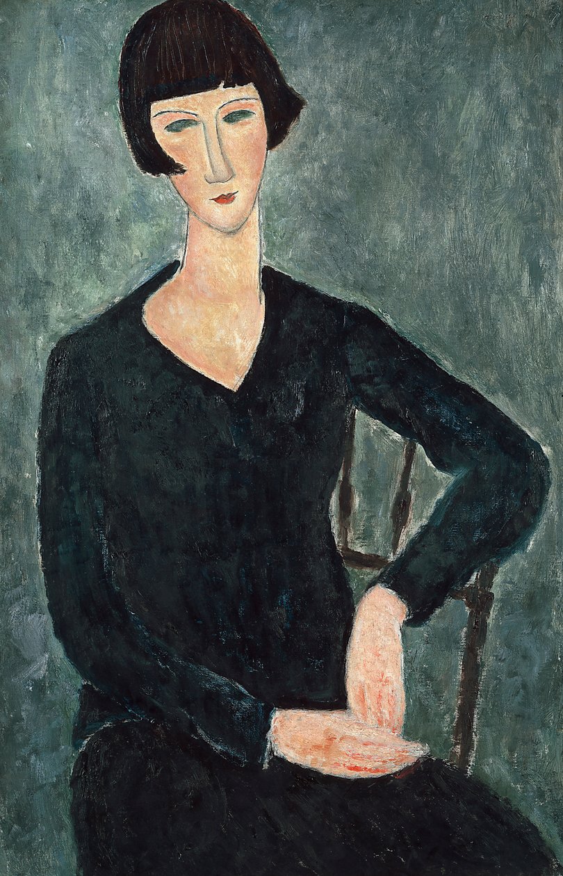 Kobieta siedząca w niebieskiej sukience, 1918-1919. autorstwa Amedeo Modigliani