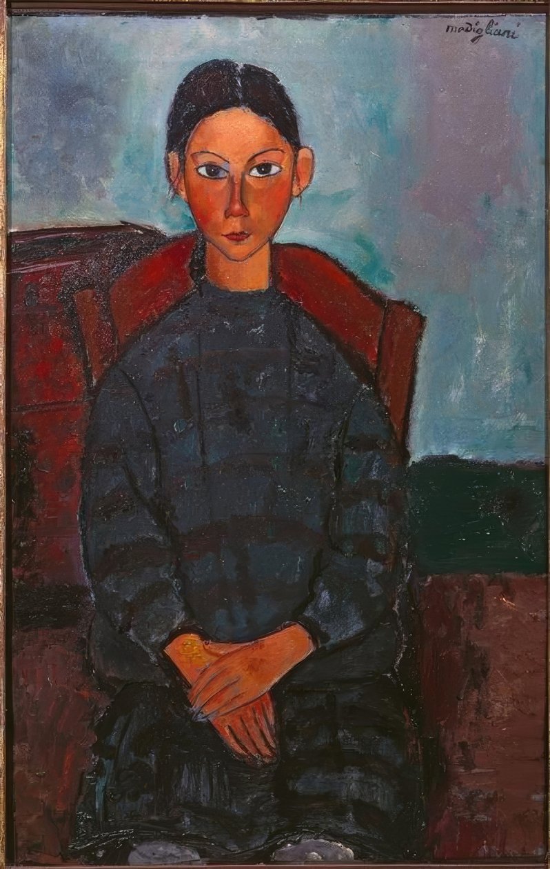 Dziewczyna w czarnym fartuchu autorstwa Amedeo Modigliani