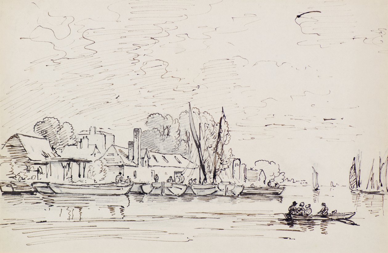 Scena rzeczna z barkami, ok. 1803 (długopis) autorstwa Amelia Long