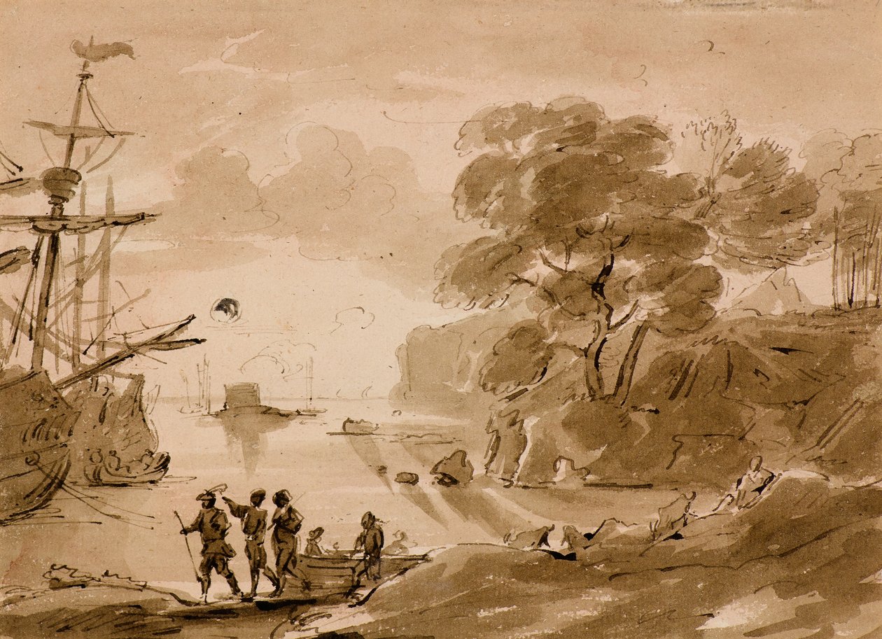 Bez tytułu [scena na wybrzeżu], ok. 1803 (pióro i pranie) autorstwa Amelia Long