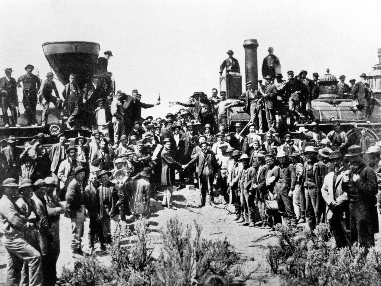 Spotkanie Union Pacific i Central Pacific Railways w Promontory Point, Omaha, 10 maja 1869 r. autorstwa American Photographer