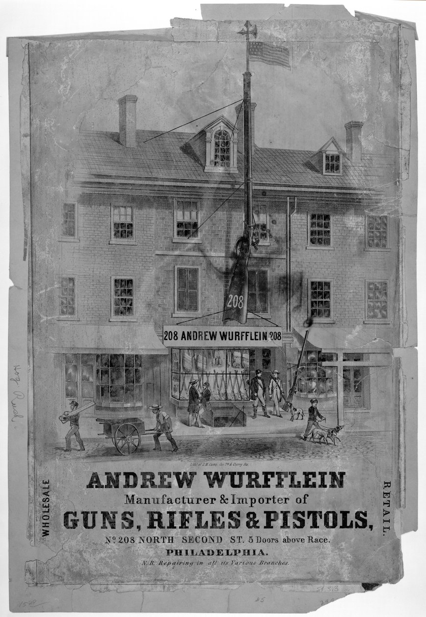 Reklama, Andrew Wurfflin. Producent broni, Filadelfia, ok. 1850 autorstwa American School