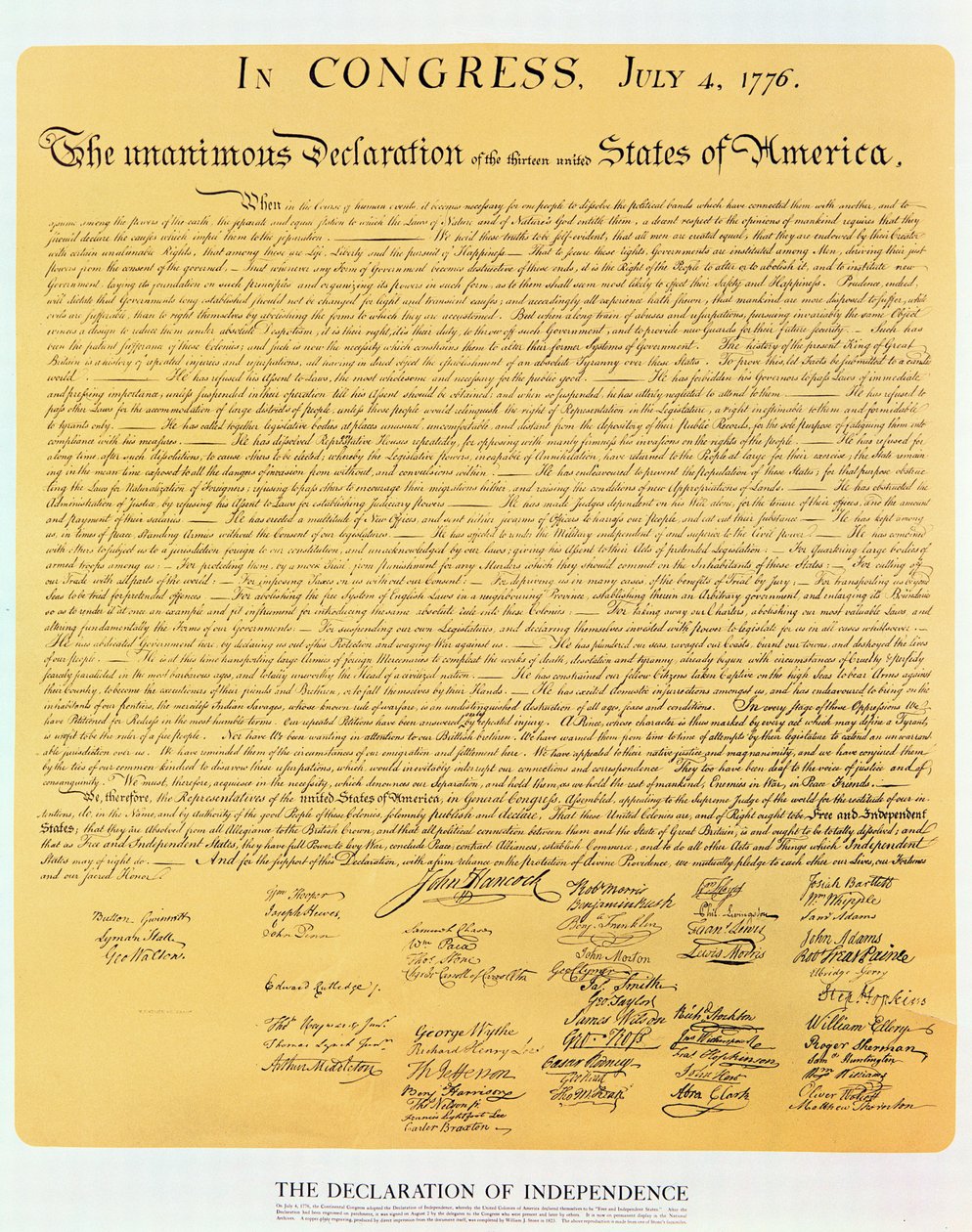 Deklaracja Niepodległości 13 Stanów Zjednoczonych Ameryki z 1776, 1823 (rycina miedzi) autorstwa American School