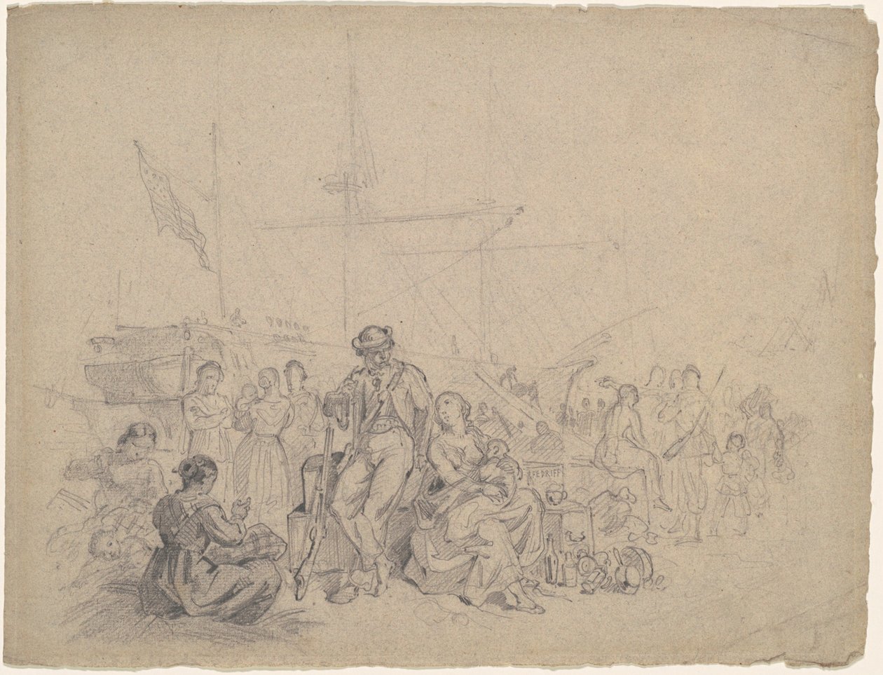Scena na dokach autorstwa American 19th Century