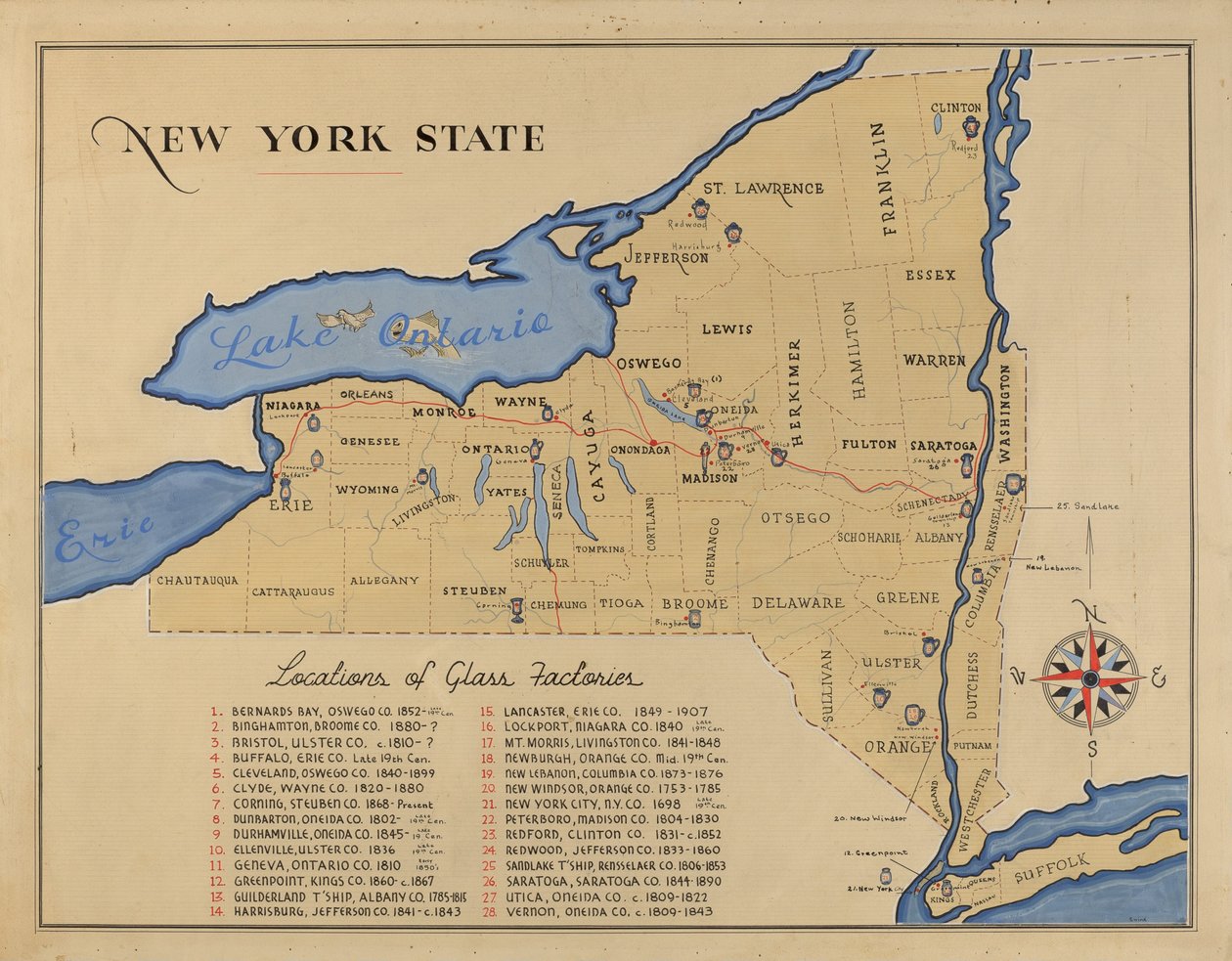Mapa stanu Nowy Jork autorstwa American 20th Century