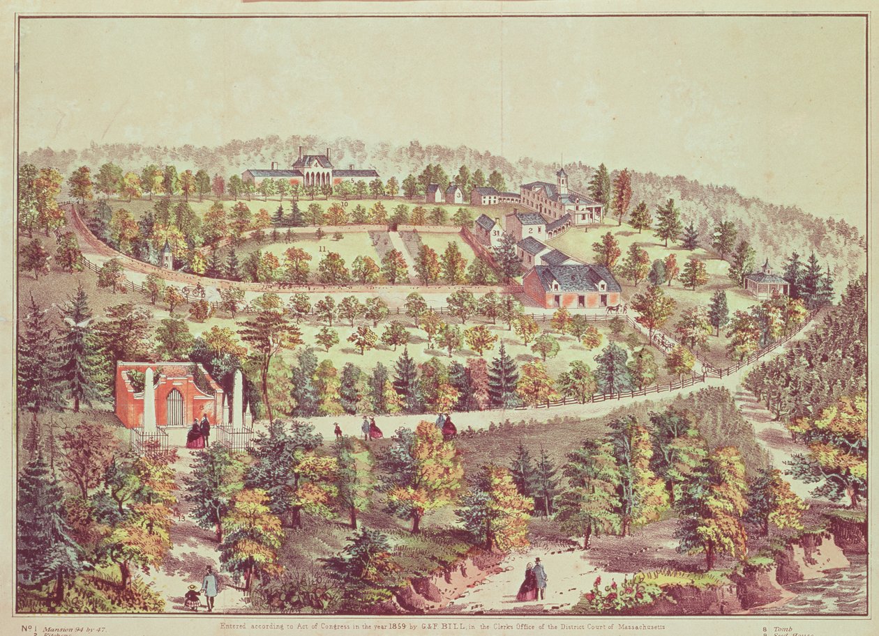 Widok z lotu ptaka na Mount Vernon, 1859 autorstwa American School