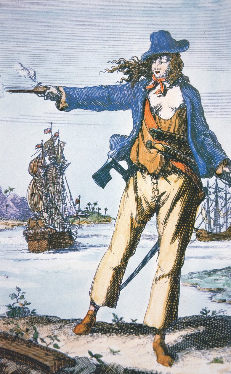 Kobieta Pirat, Anne Bonny (ur. 1697) (kolorowy grawerunek) autorstwa American School